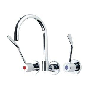 Lead Free DZR Brass In-Wall 150mm Lever Recess Mixing Set w/ Gooseneck Swivel Spout