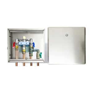 NSW Health Approved  Thermostatic Mixing Valve Lead Free DZR Brass Chrome Plated w/ Cold Water Bypass, Stainless Steel Recessed Enclosure with Recessed Lockable Lid and Copper Tails