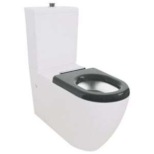 800mm Wall Faced Close Coupled Toilet Suite w/ Raised buttons and DDA Complaint Grey Single-flap Seat