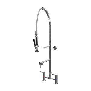 Zero Lead Stainless Steel 304 Hob Mounted Pre-Rinse Unit w/ Pot Filler, Exposed Mixing Breech and 100mm Lever Handles