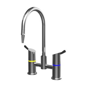 Zero Lead Stainless Steel 316 Hob Mounted Laboratory Tap w/ Exposed Hot & Cold Mixer Swivel Gooseneck with Aerator